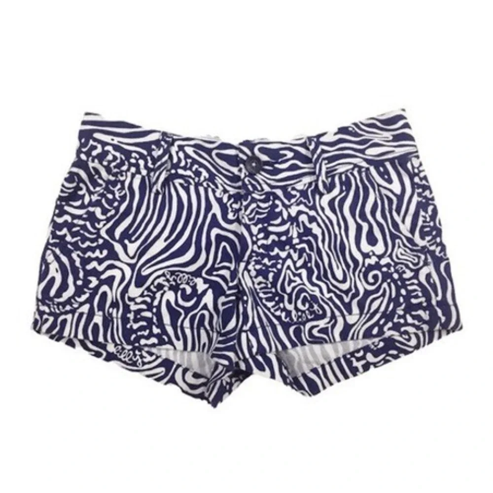 Lilly Pulitzer Walsh Shorts Navy White Zebra Print Cotton‎ 33092 Size 00